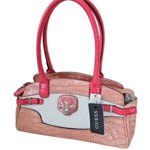 NWT GUESS Vintage 2000s Y2K Pink Croc Coral White Satchel Shoulder Bag G Logo